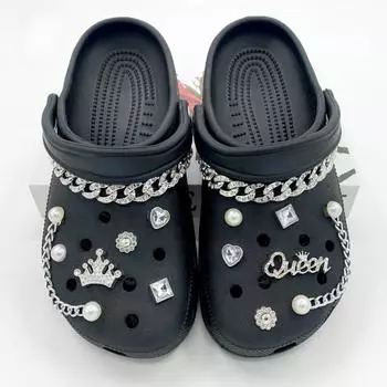 14 шт. подвеска для обуви Crocs DIY Advanced Crown Pearl Silver Chain украшения для обуви пряжка для Croc подвески отверстия обувь аксессуары
