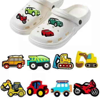 14 шт. Мультяшные автомобильные шармы для обуви – Милые машинки и грузовики на автомобильную тематику для мальчиков, Мягкие резиновые украшения, Аксессуары-значки для обуви 14pcs