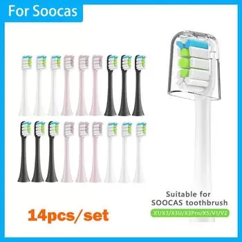 14 шт. Сменные насадки для щеток для Soocas X3/x3u/x5 Dupont, насадки для глубокой очистки Sonic, мягкие вакуумные насадки для зубных щеток с щетиной 4pcs Pink