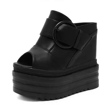 14 см летние женские сандалии сексуальные удобные прогулочные сандалии женские готический стиль экстремальные платформенные каблуки уличные тапочки толстая подошва 34 чёрный