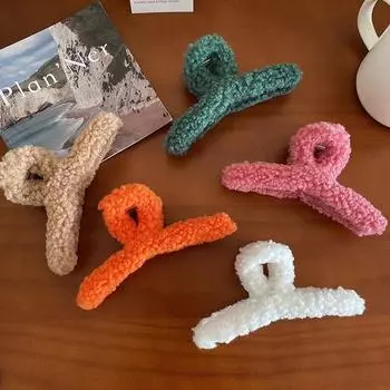 14 см супер большие заколки для густых волос осень-зима 2024 искусственный мех ягненка коготь акулы женские заколки для волос головные уборы жёлтый