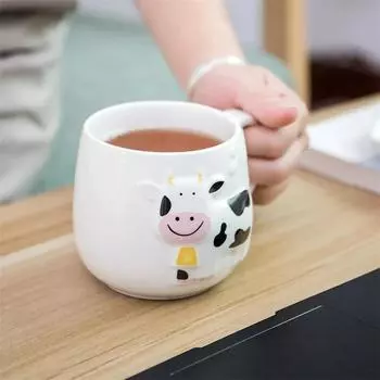 14 унций креативная рельефная корова керамическая кружка милые животные кофейные чашки сока молока чайная чашка бутылка 3D кружка с животными чашки для завтрака детский подарок 414ml(14oz) белый