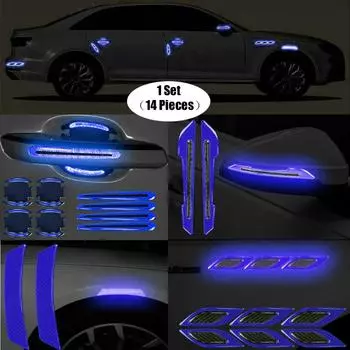 14 универсальных 3D-наклеек из углеродного волокна на дверные ручки автомобиля, устойчивые к царапинам наклейки, светоотражающие полосы для безопасности автомобиля, автомобильные аксессуары