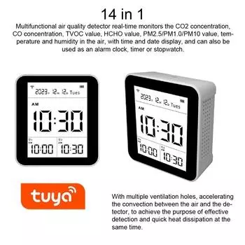 14 в 1 Tuya WIFI Интеллектуальный монитор качества воздуха Внутренний детектор CO2 чёрный