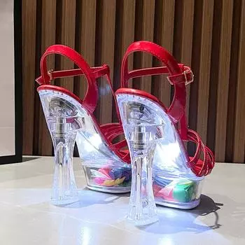 Туфли на высоком каблуке с металлической пряжкой 14 см, супер-высокий каблук, платформа, босоножки Hating High LFD-10365-66 34