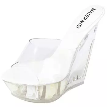 14Cm waterproof table transparent flower sandals nightclub sexy high heels summer women s shoes, one piece 35