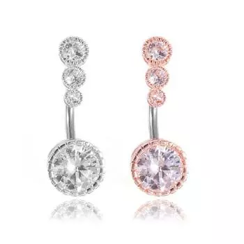 14G Четыре драгоценных камня Круглое кольцо для пупка Штанга Пирсинг Украшения серебряный