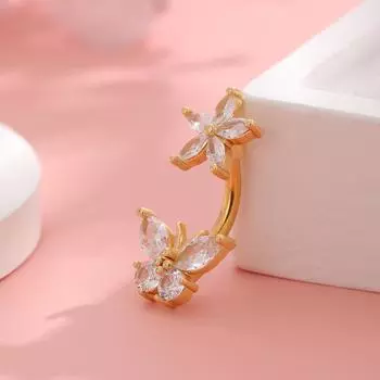 14G изогнутые кольца для пупка в виде бабочки золотистого цвета с кристаллами CZs сексуальное пирсинг для живота для женщин из нержавеющей стали пупочное кольцо Style 1 серебряный