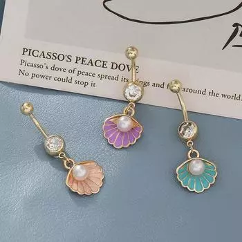 14G Ракушка Пирсинг Пупка Украшения Океан Пупка Кольцо Кольцо Для Женщин Летний Жемчуг Пирсинг Живота Украшения