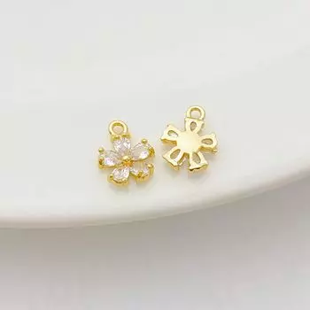 14K Gold-Plated Color Retention Inlaid Zirconium Flower Butterfly XINGX Small Pendant Handmade DIY Bracelet Necklace Decorations Material Accessories 14K zircon flower 9*7mm(1)