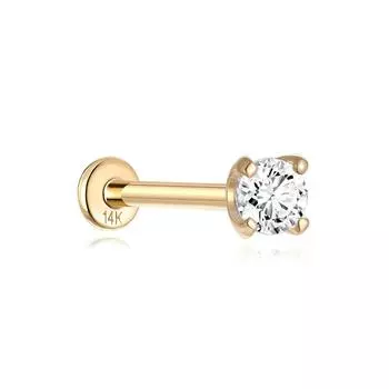 14K Goldwind Pearl Opal Пирсинг Внутренняя резьба Плоское дно 16G Золотые серьги-гвоздики для ушных косточек