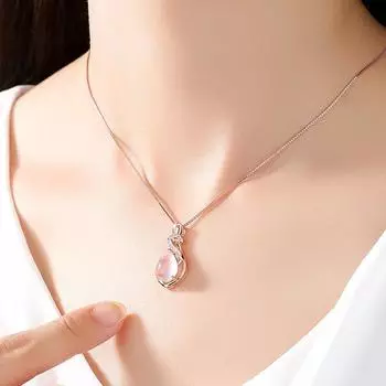 14K Liontin Kalung Emas Mawar Jimat Wanita Rantai Liontin Emas Kristal Merah Muda Perhiasan Mewah untuk Wanita Kalung Putri Natal Merah Jambu