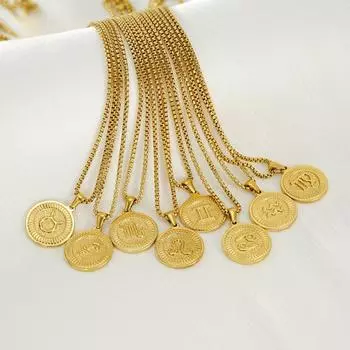 14k позолоченная нержавеющая сталь винтажное зодиакальное ожерелье для женщин и мужчин 12 созвездий гороскоп кулон коробка цепь ожерелье 18inch