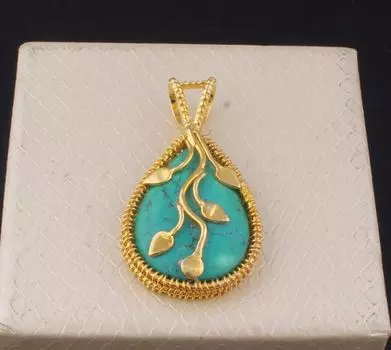 14k позолоченная проволока, обернутая тибетской бирюзой, свадебное ожерелье, кулон для женщин, ручная работа, груша, драгоценный камень, золотой кулон, подарки для ее украшений