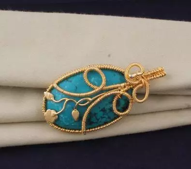 14k позолоченная проволока, обернутая тибетской бирюзой, свадебное ожерелье, кулон для женщин, овальный драгоценный камень ручной работы, золотой кулон, подарки для ее ювелирных изделий