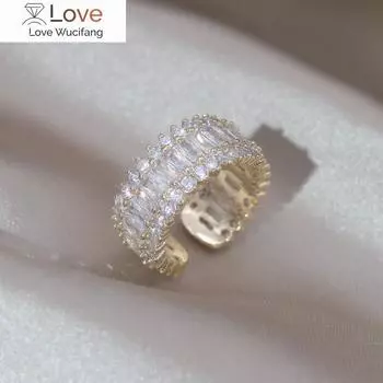 14K позолоченные роскошные геометрические кольца с цирконием, корейские новые модные ювелирные изделия, элегантные женские вечерние регулируемые аксессуары Resizable белый