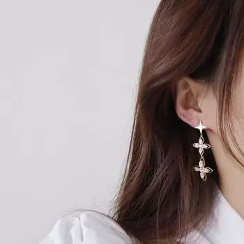 14K Real Plated CZ кубический циркон цветы серьги-гвоздики для женщин изящные ювелирные изделия хрустальные звезды длинные серьги