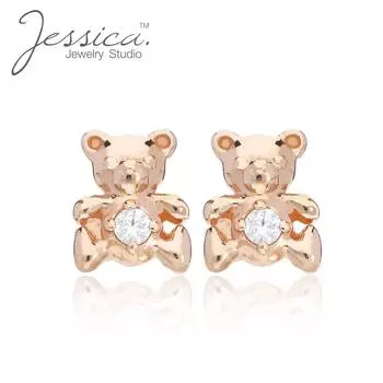 14K розовое золото поверх стерлингового серебра 925 пробы, изысканные кристаллы, серьги-гвоздики с плюшевым мишкой, украшения для детей