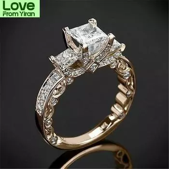 14k розовое золото принцесса настоящее бриллиантовое кольцо для женщин Anillos Mujer Bizuteria драгоценные камни женские бриллиантовые украшения Anel розовое золото кольца 6