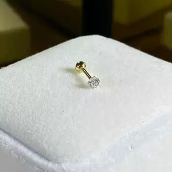 14K Zircon Screw Female Stud Earrings Sleep No Need to Take off Pure Silver 14K gold 3m white diamond single (rod length 6mm)