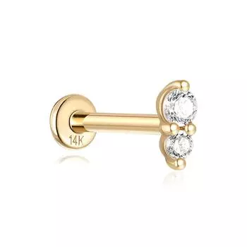 14K золотой ветр лунный драгоценный камень пирсинг внутренняя резьба плоское дно 18G золотые серьги-гвоздики для ушной косточки