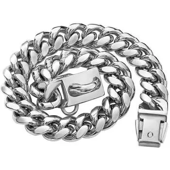14Mm New Pet Dog Collar, Stainless Steel Cuban Dog Chain Dog Collar Lock Gold Silver Dog Chain 10 inches/26cm