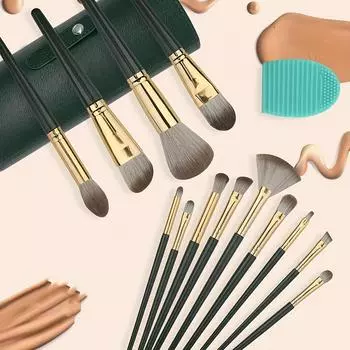 14pcs Complete Makeup Brush Kit with Travel Bag - Professional Synthetic Brushes for Eyeshadow, Blush, Loose Powder, Contour, Highlighter, Foundation