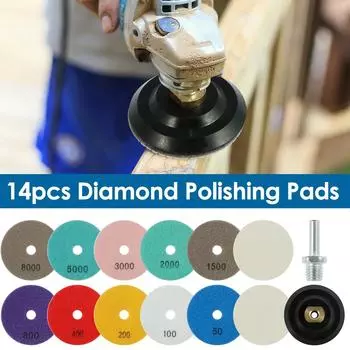 14Pcs Diamond Polishing Pads 4inch Round Diamond Sanding Pad Reusable Wet Dry Marble Granite Polishing Pads with Fine Wool Felt 6*20mm коричневый