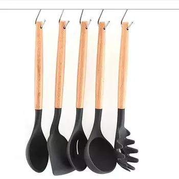 14pcs Non-Stick Silicone Utensil Set Wooden Handle Kitchen Utensil Safety Cooking Utensils With Washable Modern Cookware