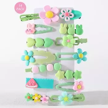 14Pcs/Set Children Hair Accessories Colorful Flower Hairpins Cute Bows Heart Side Clip Lovely Rabbit Barrettes Girls Headdress