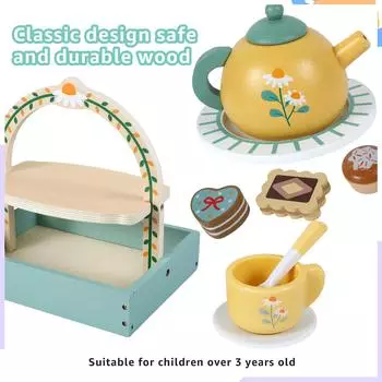 14Pcs Wooden Tea Set for Toddlers Wooden Afternoon Tea Pretend Toy Kids Kitchen Playset Wooden Toys Toddlers Simulation Tea Toy