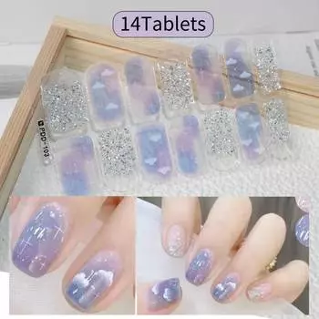 14Tablets DIY наклейки для ногтей самоклеящиеся наклейки без выпечки полное покрытие модное украшение для ногтей дизайнерские наклейки для дизайна ногтей