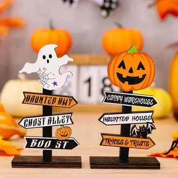 14x8cm Halloween Wooden Atmosphere Prop Pumpkin Ghost Witch Decor Decorative Desk Ornament Party Supplies Household Decoration