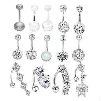 14x Кольца для пупка, подвесные, из нержавеющей стали, подарочные, штанга для пирсинга пупка, тело