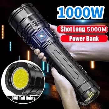 15000 мАч Мощные светодиодные фонари 1000 Вт Встроенные 3*18650 батареи Прожекторы дальнего действия Фонарь Аварийный свет Перезаряжаемый фонарик 1000W