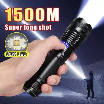1500 м дальний фонарь высокой мощности светодиодный фонарик супер яркий перезаряжаемый уличный ручной фонарь фонарь для кемпинга a 18650 battery чёрный
