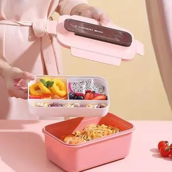 1500 мл двухслойный ланч-бокс для детей с отделением, герметичный, пригодный для использования в микроволновой печи, портативный контейнер для хранения продуктов питания 1500ml