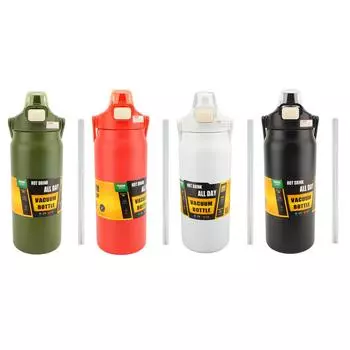 1500 мл изолированная бутылка для воды с крышкой-соломинкой, ручкой, многоразовая, с широким горлом, вакуумная, нержавеющая сталь 304 W Black