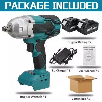 1500 Н·м 488 Вф 1/2 Головка Высокий Крутящий Момент Бесщеточный Гайковерт Аккумуляторный Электрический Ударный Гайковерт Электроинструмент Для Аккумулятора 18 В 2*Batteries