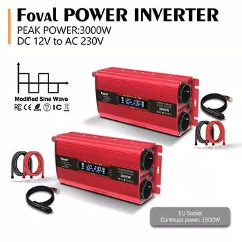 1500 Вт непрерывная/3000 Вт пиковая мощность 12 В постоянного тока/24 В переменного тока 220–230 В внешняя розетка европейского стандарта портативное автомобильное зарядное устройство корректирующий синусоидальный инвертор мощности