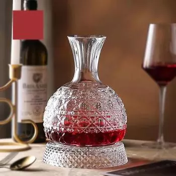 1500Ml High Grade Crystal Glass Decanter Gem Pattern 360 Rotating Decanter Wine Separator Champagne Brandy Whisky Bottle Gift