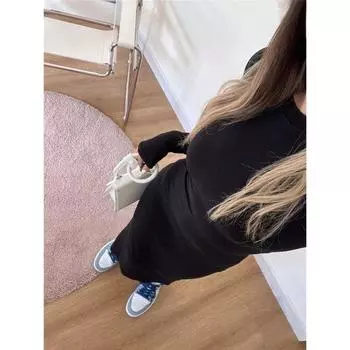 150.00kg Chubby Girl Fashion Ins Style Show Figure Dress Black L
