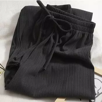 150.00kg Thin Loose Slim Fit Slimming Loose Pants Black(Pocket]) S(Suggested 40.00 kg-47.50 kg)