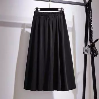 150.00кг Тонкая плиссированная миди-юбка А-силуэта с высокой талией Black 6 Size XL [Suggested 110.00 kg-120.00 kg]]