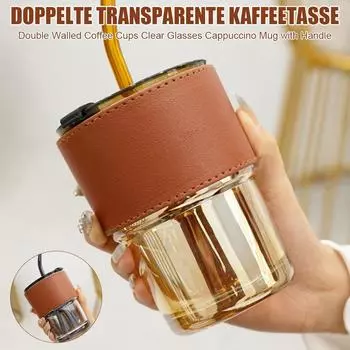 150-450ml Clear Glass Cup Coffee Mugs Heat Resistant Double Walled Coffee Cups Clear Glasses Cappuccino Mug With Straws 150-450ml