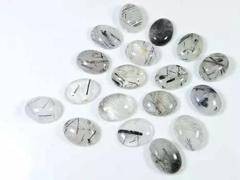 150 карат. Черный рутиловый кварцевый овальный кабошон россыпью драгоценный камень 18 шт. лот 12X16MM RQ-1528