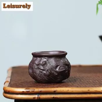 150 мл изысканная фиолетовая глиняная чашка Yixing, ручная гравировка, чашка Dragon Master, чайная чаша, чайный сервиз, принадлежности, индивидуальные чашки Zisha, подарок