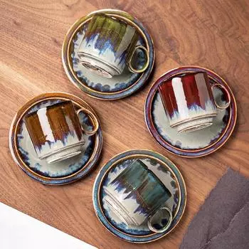 150 мл керамическая кофейная чашка и блюдце набор для украшения гостиной чашка концентрированного кофе и чайная чашка ретро расписанный вручную чайный сервиз 150ML красный