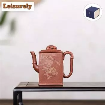 150 мл Винтажный чайник из фиолетовой глины Исин, квадратный чайник из бамбука ручной работы, чайник из сырой руды, глиняный чайник, набор для чая «Цзыша», ремесло