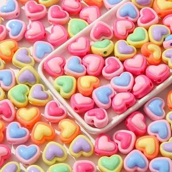 150 шт. акриловых бусин, разноцветных бусин в форме сердца, радужных бусин в форме сердца для изготовления ювелирных изделий, браслетов ручной работы, брелоков, товаров для рукоделия 10pcs